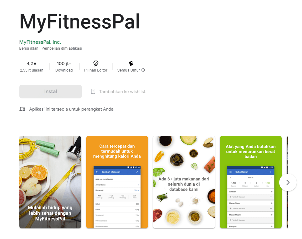Aplikasi penghitung kalori makanan MyFitnessPal