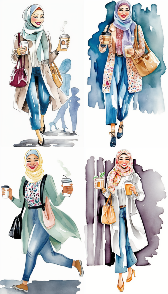Kartun Hijab Modern dengan Tema Keseharian
